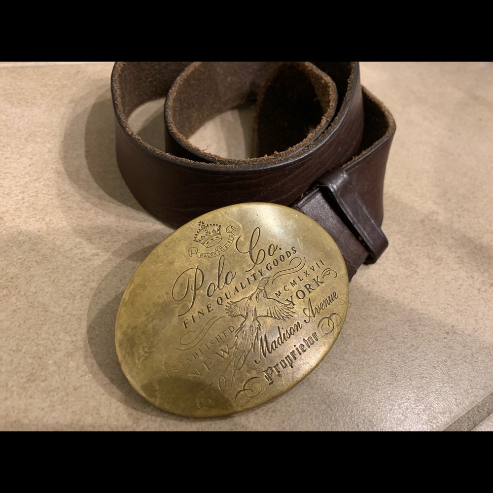 Polo Oversized Brass Buckle Leather Belt